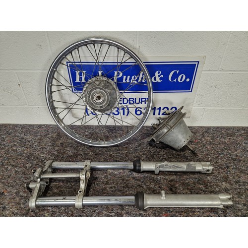 420 - BSA B50 TR5T type front forks, front wheel and rear hub with back plate