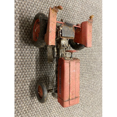 172 - Vintage Massey Ferguson tin tractor and teddy bear 5” x 11” x 8”