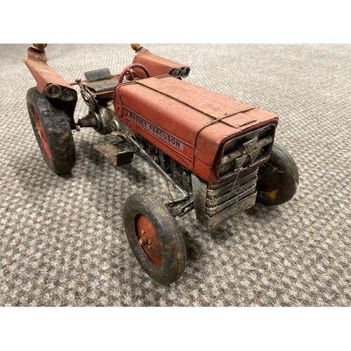 172 - Vintage Massey Ferguson tin tractor and teddy bear 5” x 11” x 8”