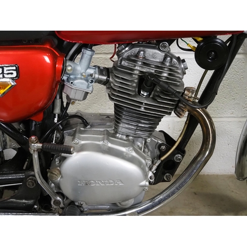 823 - Honda CB125 motorcycle. 1974. 124cc
Engine turns over.
Reg. UGW 184S. No docs. Key