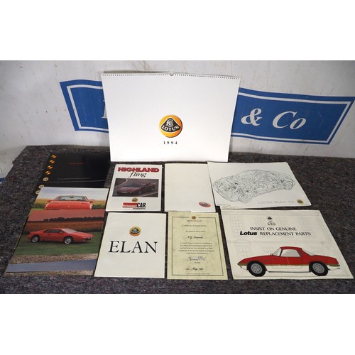 464 - Lotus cars press pack, brochures and 1994 calendar