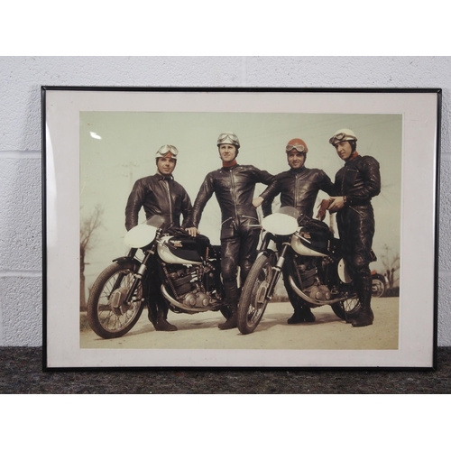 72 - Framed picture of Works Moto Morini team 1950's 28 x 20