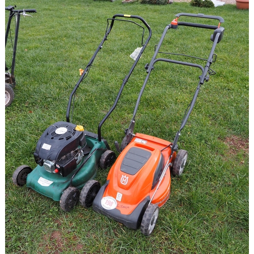 198 - Husqvarna LC141C electric lawnmower and  FPLMP99 petrol lawnmower