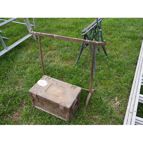 355 - Ammo boxes, trestle and cast iron table legs