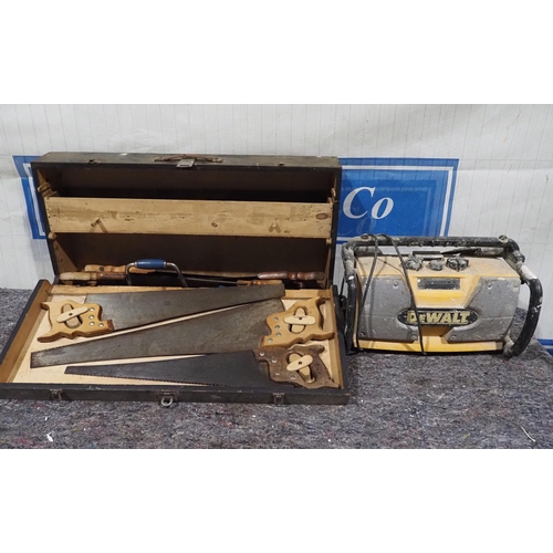 674 - Carpenters tool chest and DeWalt radio