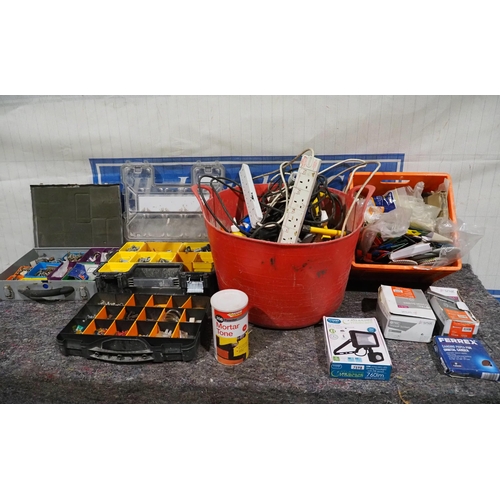 690 - Assorted fixings, sanding pads. sealants, electric cables etc