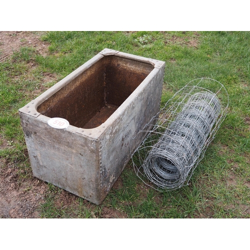 510 - Galvanised riveted tank 3 x 1½ft and stock fencing