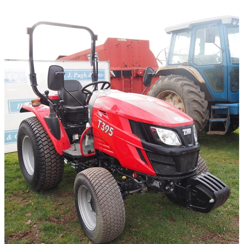 1453 - TYM T395 4WD tractor. Runs and drives, grass tyres front and rear in good condition. Showing 7 hours... 