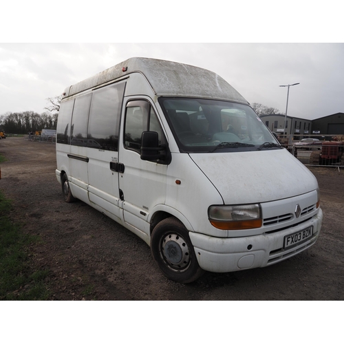 1523 - Renault Master LH35 diesel mini bus. No MOT. Reg. FX03 BZN. V5 and key in office