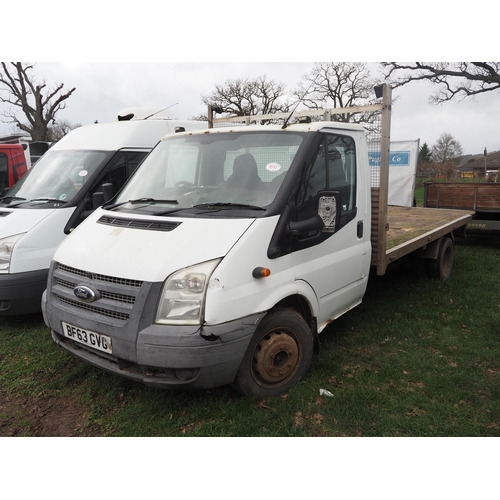 1597 - Ford Transit flatbed. Runs but has injector fault. For spares. Reg. BF63 GVG. V5 and key in office