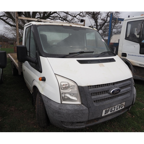 1597 - Ford Transit flatbed. Runs but has injector fault. For spares. Reg. BF63 GVG. V5 and key in office