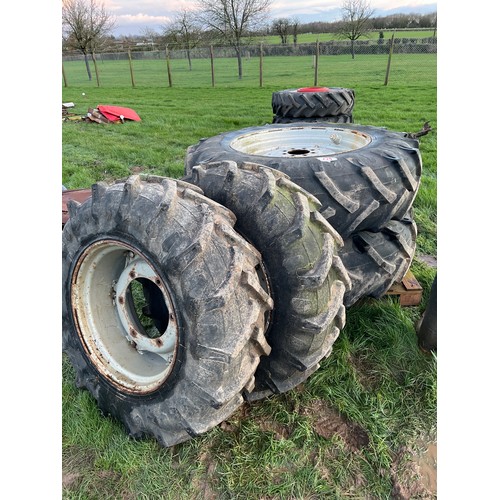 774 - Full set of Massey Ferguson 3000 series wheels and tyres. 13.6x24 Front and 16.9x34 rear, 80% tread