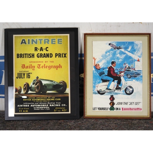 252 - Framed motoring posters, British Grand Prix and Lambretta