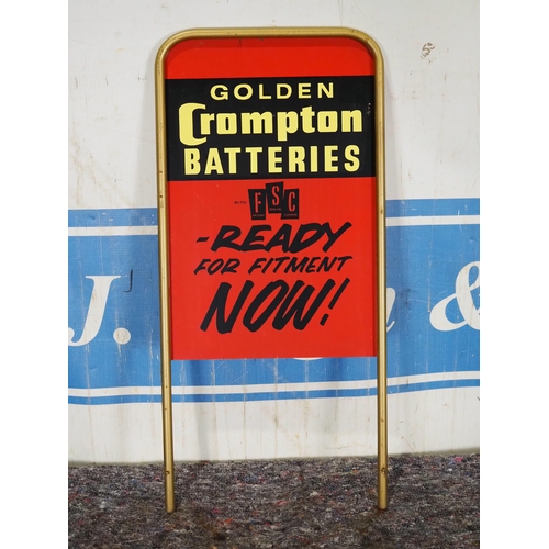 260 - Double sided tin sign in frame - Golden Crompton Batteries 16