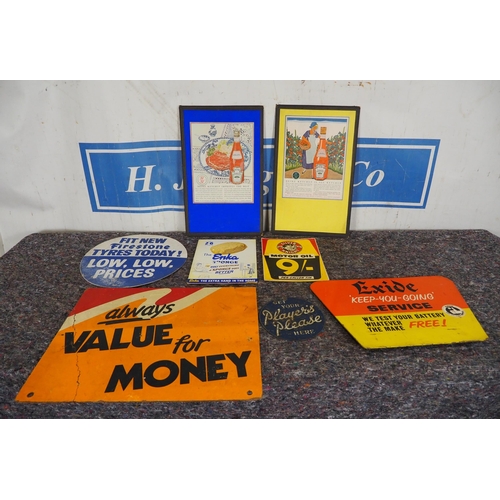 262 - Assorted show cards and signs to include Exide, Heinz and Firestone