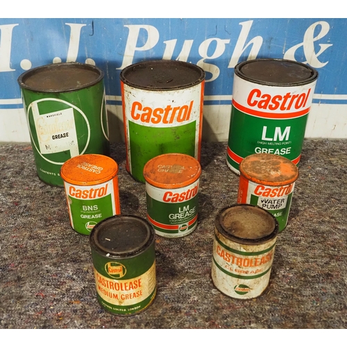 Various Castrol oil and grease cans