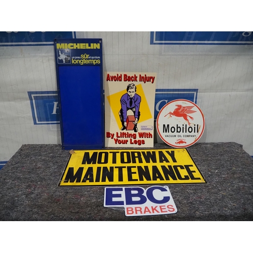 364 - Assorted plastic and tin signs to include Mobiloil