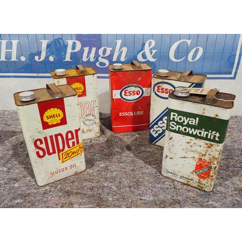 477 - Gallon oil cans to include Shell and Esso - 5