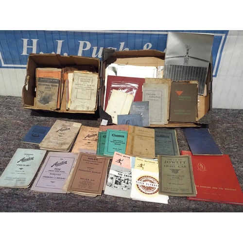 498 - Assorted handbooks and literature to include Austin, Morris, Jowett, etc.