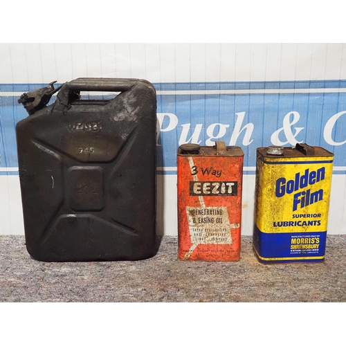 555 - 20ltr Jerry Can marked WD 1945 and 5ltr oil cans - 2