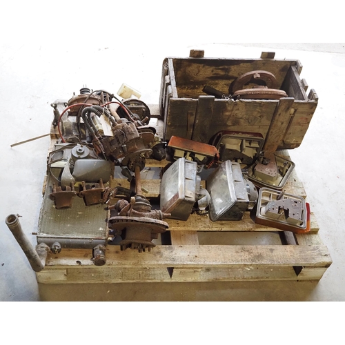 66 - Pallet of car spares to include cylinder head, radiator, axle parts, etc.