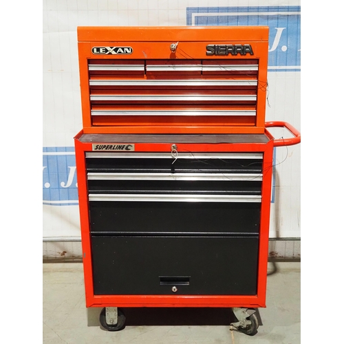 96 - Sealey Superline tool cabinet with tool chest on top