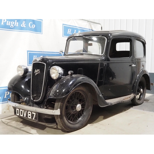 217 - Austin Seven Saloon. 1938. 858cc
Comes with continuation log book.
Reg. DDV 87. V5. Key