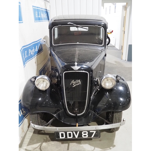 217 - Austin Seven Saloon. 1938. 858cc
Comes with continuation log book.
Reg. DDV 87. V5. Key