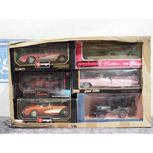 566 - Box of classic American model cars to include Burago