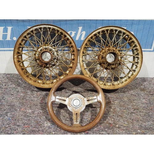 605 - MGB wire wheels and steering wheel