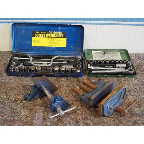 678 - Record V175 bench vice, Record Junior No.51 vice and 2 socket sets