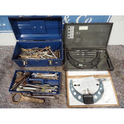 692 - Mitutoyo micrometres - 2 and assorted spanners to include Britool