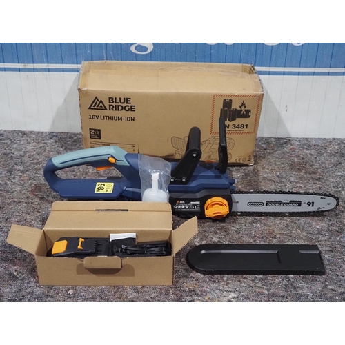 709 - 18v Electric chainsaw with 25cm blade 4.0 ah lithium-ion battery. New