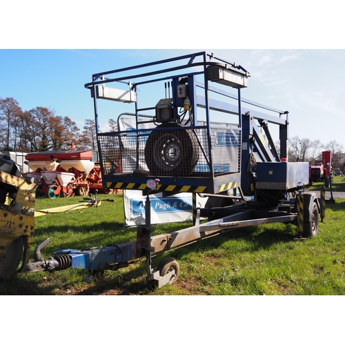 1555 - Trailed easy lift cherry picker with spare wheel. Key in office