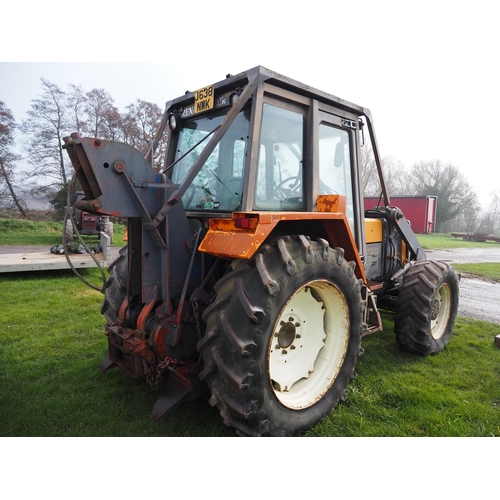 1404 - Renault 110-54 4WD tractor. Drott fork, Boughton 10 ton, 2 speed winch and anchors. C/w pallet of sp... 