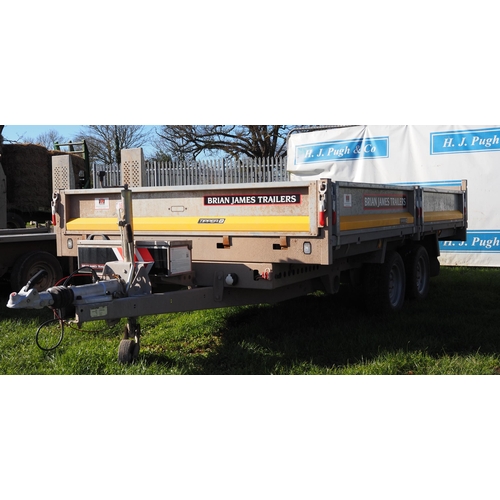 1620 - Brian James 12ft tipping trailer with sides and ramps. Controls and key in office