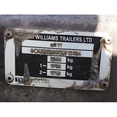 1621 - Ifor Williams GX106 plant trailer. Recent brakes and new left hand tyre. All lights work. Spare whee... 