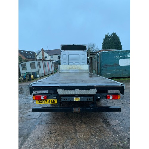 1472 - DAF 7.5 flatbed lorry. 2007. Sleeper cab, recovery tax class. No MOT. Reg. DX07 AAE