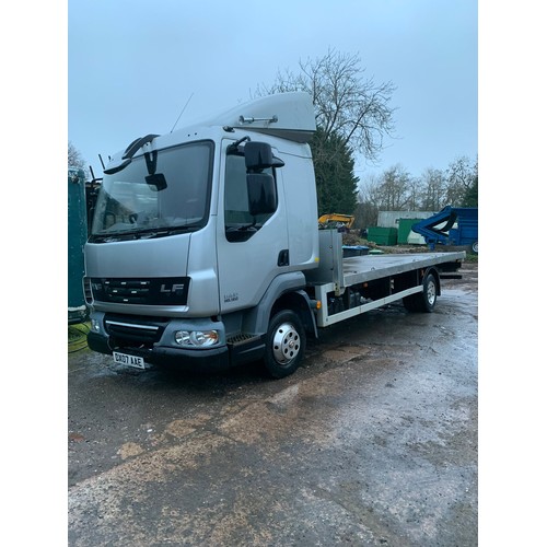 1472 - DAF 7.5 flatbed lorry. 2007. Sleeper cab, recovery tax class. No MOT. Reg. DX07 AAE