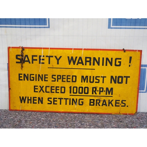 10 - Wooden board safety warning sign for tractors in the assembly shop 24 x 48