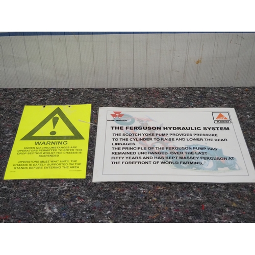 58 - Original warning sign and Ferguson Hydraulic System poster from Banner Lane assembly shop