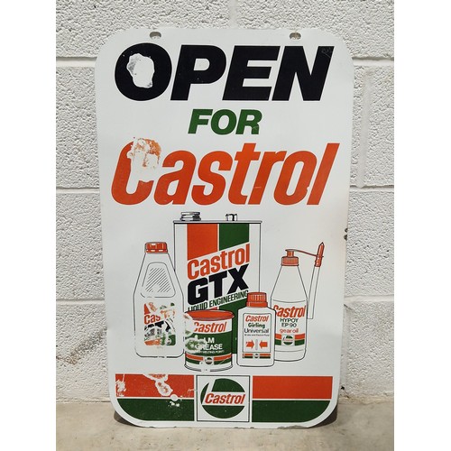 Double sided tin sign - Open For Castrol 29