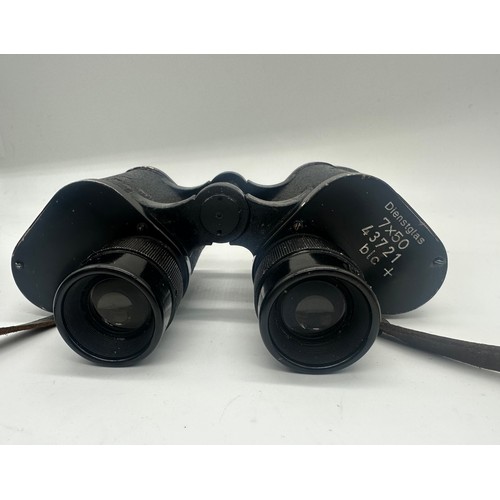 371 - Rare German 7x50 Carl Zeiss Dienstglas binoculars complete with case and strap stamped 1944 and with... 