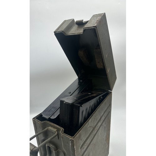 376 - WWII Flak 2cm anti-aircraft gun magazine in genuine ammo box. Dated 1943 and in good condition.