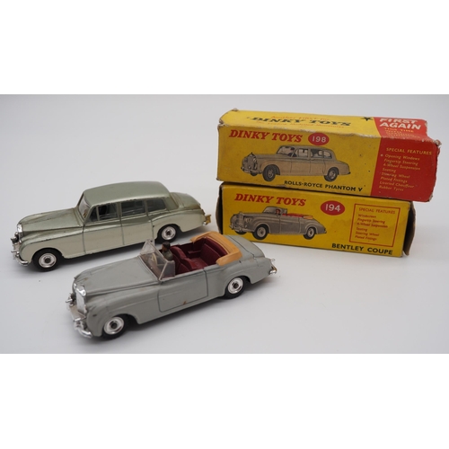39 - Dinky toys scale model Rolls-Royce Phantom V 198 and Bentley coupe 194 in box
