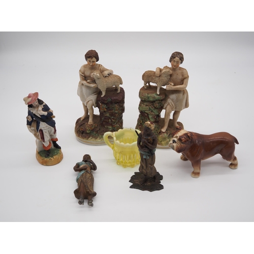 181 - Staffordshire pottery John the Baptist and the Lamp of God figures, porcelain bulldog, etc.