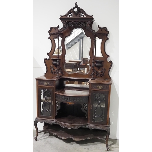 534 - Edwardian mahogany and glass mirror back parlour cabinet H90