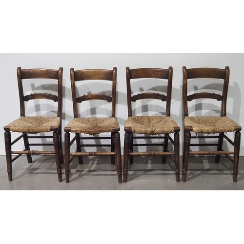 681 - Set of 4 elm chairs with rush seats