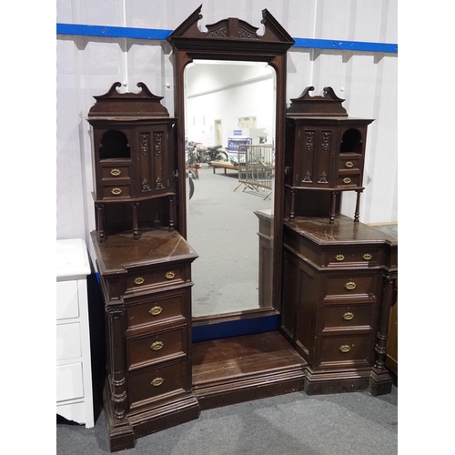 553 - Edwardian twin pedestal dressing table with full length mirror H75