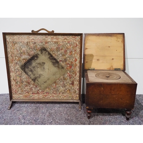 157 - Tapestry firescreen and commode in mahogany case